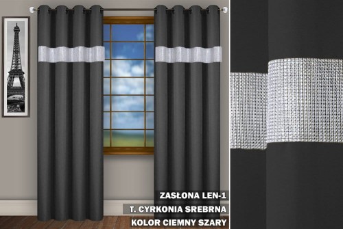 Zasłona SR 250x145 na przelotkach  cyrkonie ciemny szary