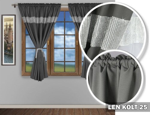 Zasłony na taśmie LEN KOLT 160x145 ciemna szara