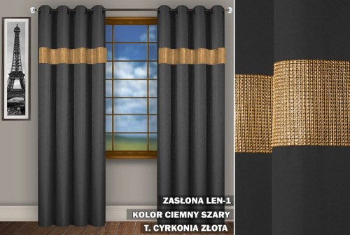 Zasłona ZL 230x145 na przelotkach  cyrkonie ciemny szary