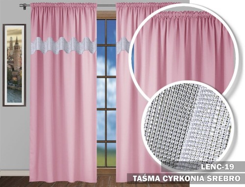 Zasłony SR 230x145 na taśmie LEN cyrkonie jasny róż