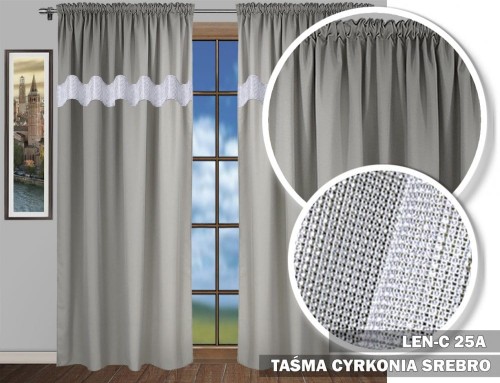 Zasłony SR 250x145 na taśmie LEN cyrkonie  jasny szary