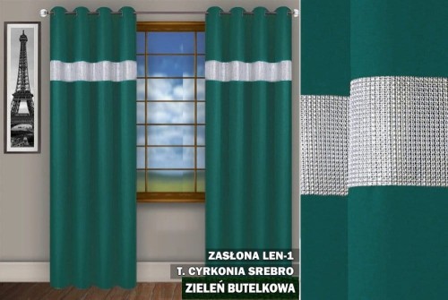 Zasłona SR na przelotkach 250x145 cyrkonie zieleń butelkowa