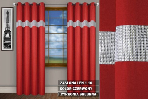 Zasłona SR 250x145 na przelotkach  cyrkonie czerwony