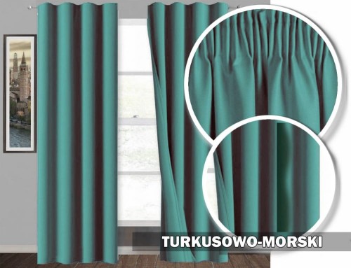 Zasłona na taśmie LEN-C 250x145 turkusowo-morski