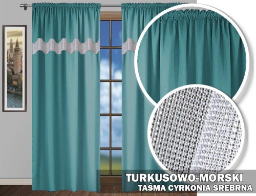 Zasłony SR 230x145 na taśmie LEN cyrkonie turkusowo-morski