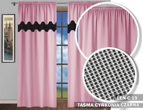 Zasłony CZ 250x145 na taśmie LEN cyrkonie jasny róż