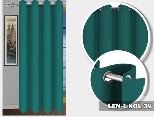 Zasłona LEN 1 160x145 zieleń butelkowa na przelotkach