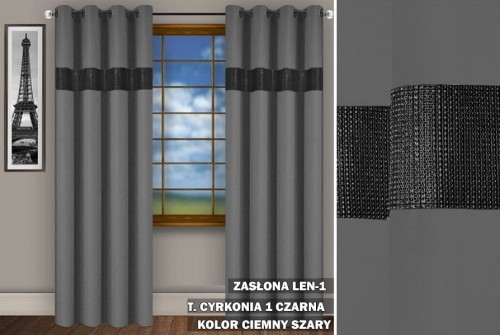 Zasłona CZ 230x145 cyrkonie na przelotkach  ciemny szary