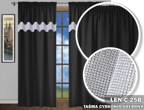 Zasłony SR 230x145 na taśmie LEN cyrkonie czarny