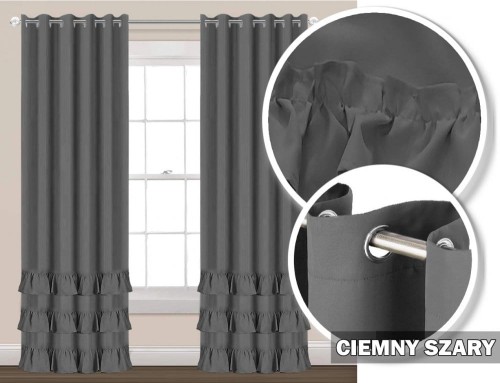 Zasłona na przelotkach 250x145 ciemny szary z falbankami