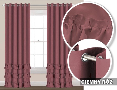 Zasłona na przelotkach 250x145 ciemny pudrowy róż z falbankami