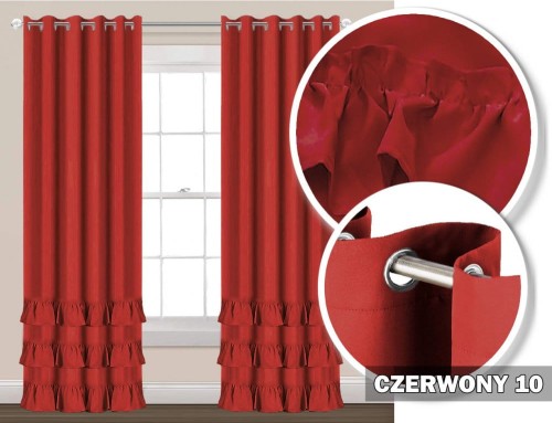 Zasłona na przelotkach 250x145 czerwony z falbankami