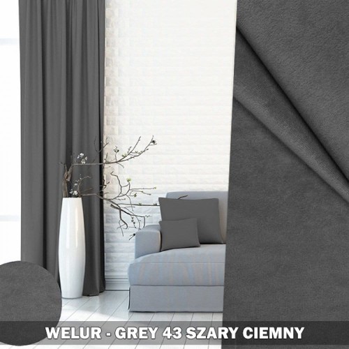 Gotowe zasłony welur velvet na taśmie 140x230 Szary 43