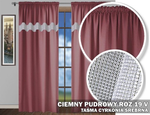 Zasłony 160x145 SR na taśmie cyrkonie 19V ciemny pudrowy róż