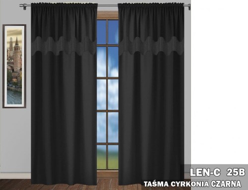 Zasłony CZ 230x145 cyrkonie na taśmie czarny