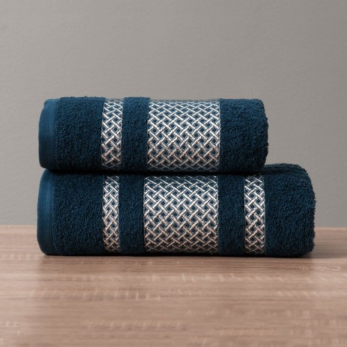 Ręcznik LIONEL 70x140 granatowy ze zrebrną bordiurą