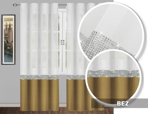 Firana GLAMOUR beż 230x145 taśma