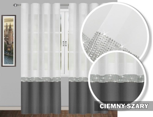 Firana GLAMOUR ciemny szary 250x145 taśma