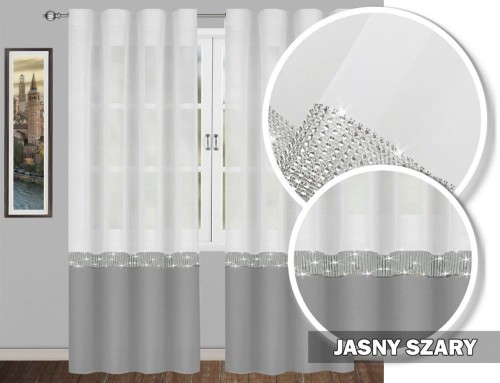 Firana GLAMOUR jasny szary 230x145 taśma