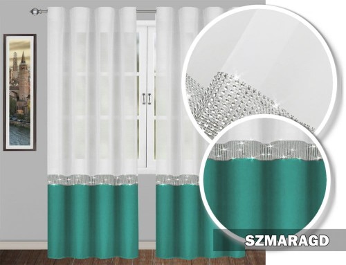 Firana GLAMOUR szmaragd 230x145 taśma