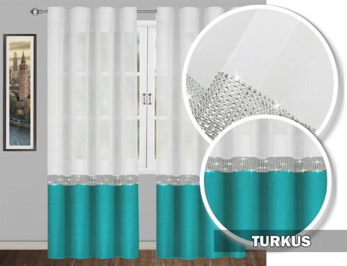 Firana GLAMOUR turkus 230x145 taśma