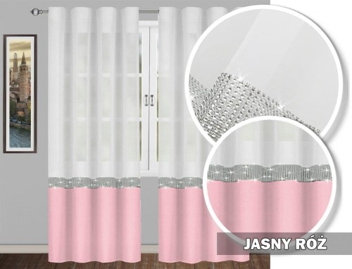 Firana GLAMOUR jasny róż 160x145 taśma