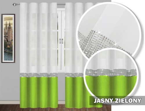 Firana GLAMOUR jasny zielony 160x145 taśma