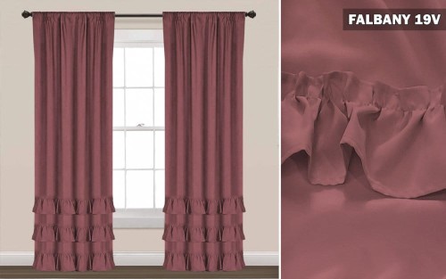 Zasłony z falbankami 230x145 ciemny pudrowy róż na taśmie