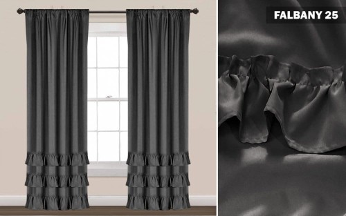 Zasłony z falbankami 250x145 ciemny szary na taśmie