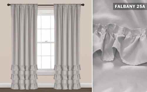 Zasłony z falbankami 250x145 jasny szary na taśmie