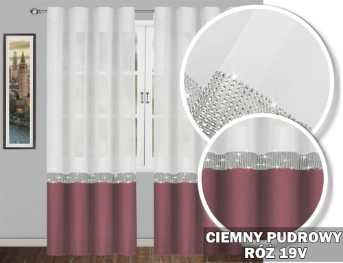 Firana GLAMOUR ciemny pudrowy róż 230x145 taśma