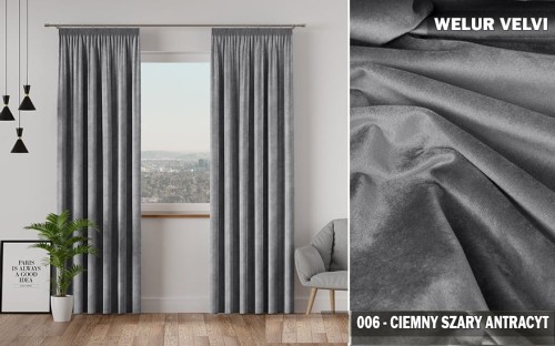 Gotowa zasłona velvi na taśmie 140x230 ciemny szary antracyt