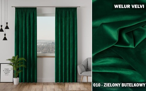 Gotowa zasłona velvi na taśmie 140x230 010 zielony butelkowy