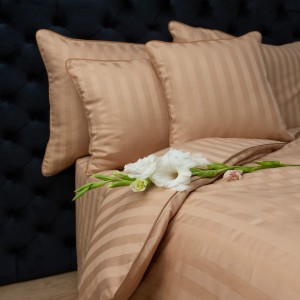 Komplet pościeli bambusowej -  beżowej  z wypustką ciemny beż