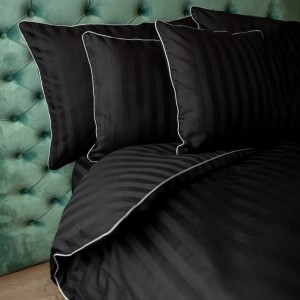 Komplet pościeli bambusowej - czarna z wypustką srebrną