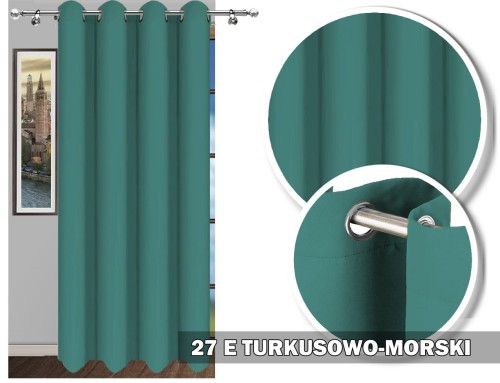 Zasłona LEN 1 160x145 turkusowo-morski 27E na przelotkach