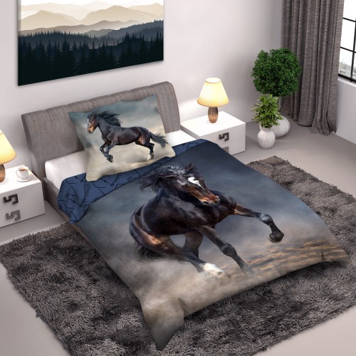 POŚCIEL BAWEŁNIANA 140X200 + 1X70X90 TORNADO  HORSES 004