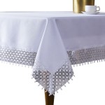 Biały Elegancki  Obrus  z Gipiurą w romby 053