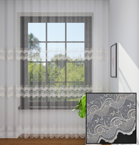 100334/280-2 MARKIZETA LINIE BŁYSK HAFT 3 pasy biel-złoto