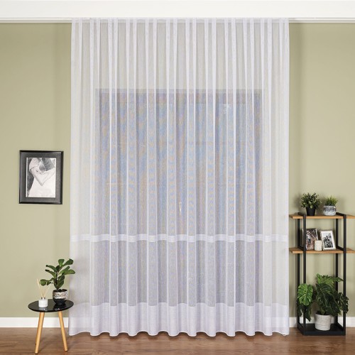 Firana fantazyjna 001770 OLO 004 300 biała ze srebrnym pasem