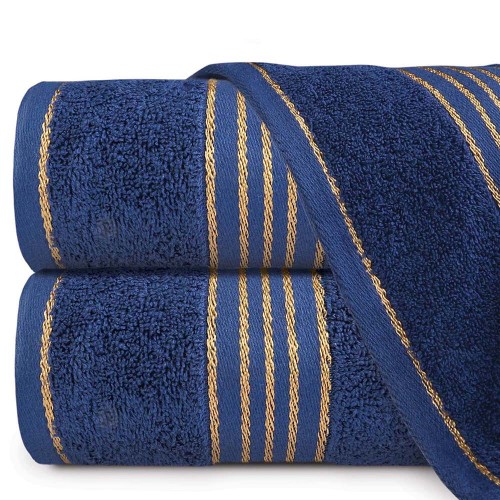 Ręcznik TIWANO 70x140 cm bawełniany kolor granat z bordiurą w złote paski