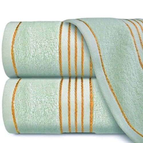Ręcznik TIWANO 70x140 cm bawełniany kolor mięta z bordiurą w złote paski