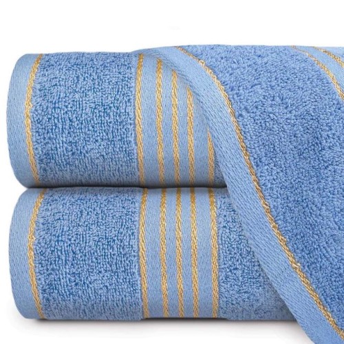 Ręcznik TIWANO 70x140 cm bawełniany kolor niebieski z bordiurą w złote paski