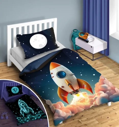 Pościel świecąca w ciemnościach 140X200  Rakieta FLUO 034