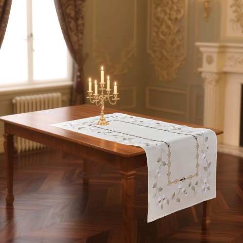 BIEŻNIK HAFTOWANY FLOWER  KREM 013