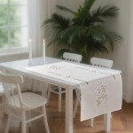 BIEŻNIK HAFTOWANY FLOWER  KREM 014  