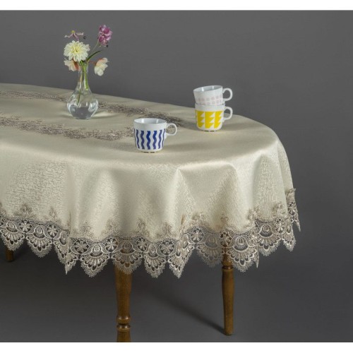 Obrus plamoodporny z gipiurą złoty 150x350 oval symbol 088