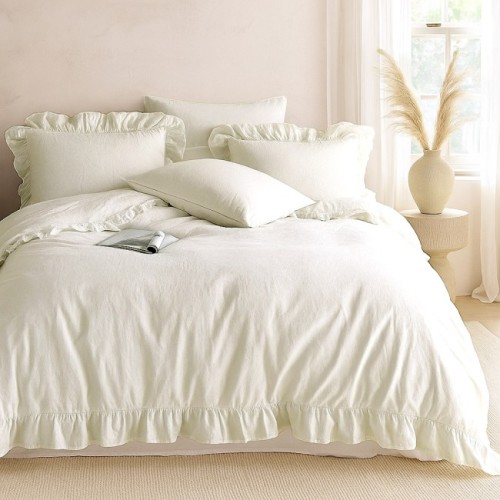 Pościel bawełniana z falbanką 160x200 Stonewashed Exclusive, snow white