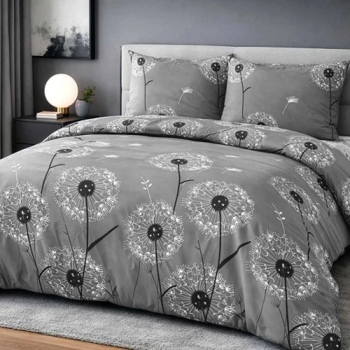 Posciel-bawelniana-140x200-Dandelion-szara-w-biale-i-czarne-dmuchawce,-Cottonlove.webp