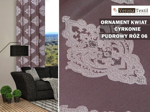 Materiał  ornament kwiat pudrowy róż 06